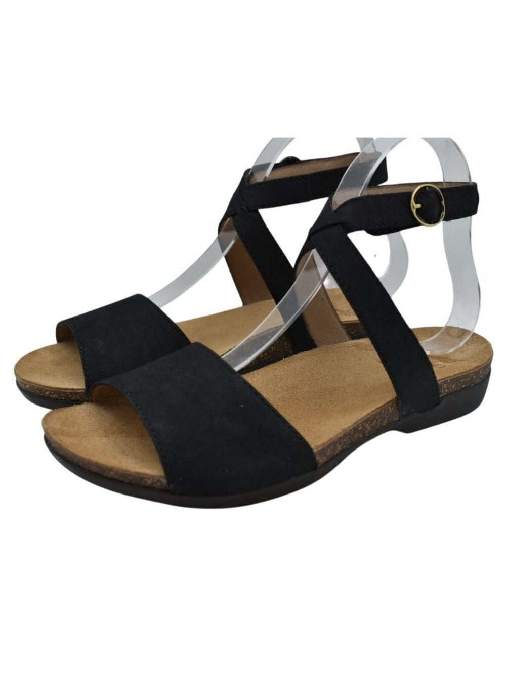 Dansko Womens EU Size 37 Rafferty Black Milled Nubuck‎ Ankle Strap Sandals Shoes
